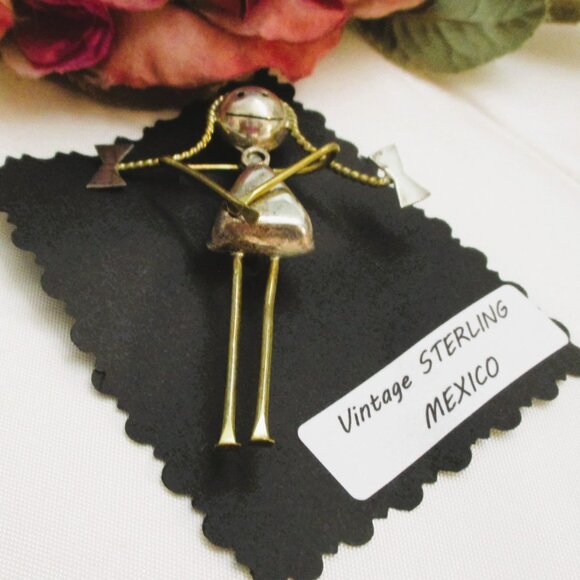 VINTAGE Sterling Silver Girl Brooch: Handcrafted 925 Mexico Figural Pin - Picture 6 of 14